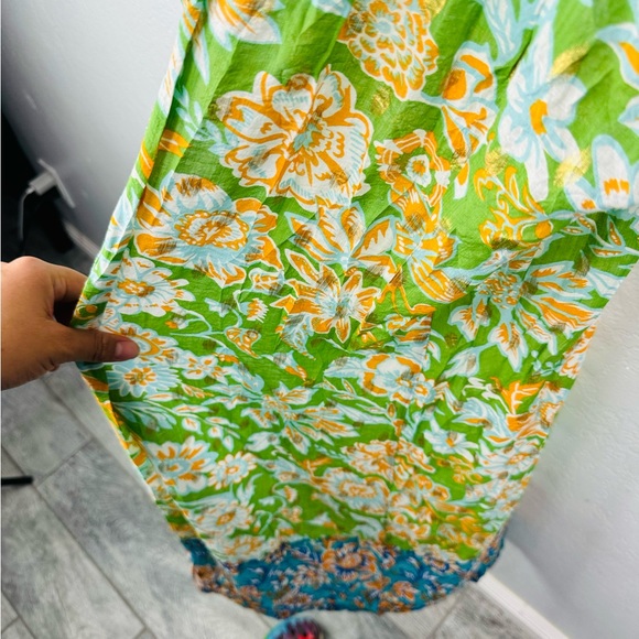 Anthropologie Current Air Floral Kimono Metallic Stamped Duster Cover Up - Picture 7 of 11